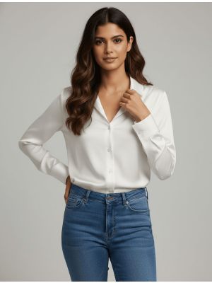 off white satin classic point collar shirt fabku21285