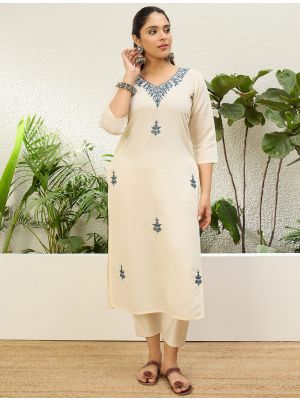off white silk blend embroidered kurti fabku21222