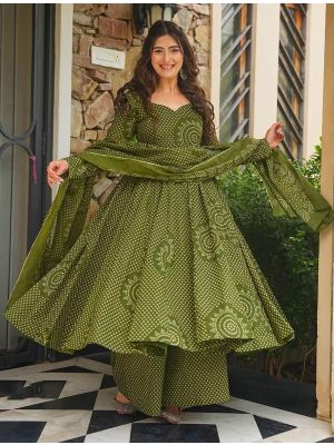 Olive Green Cambric Cotton Ready To Wear Salwar Kameez swatch FABSL22583