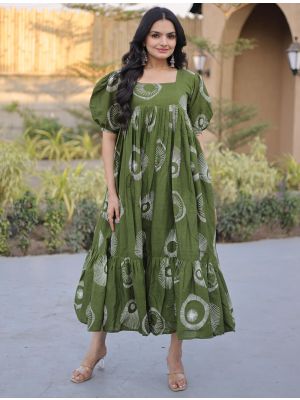 Green Cotton Indian New Arrival Dresses for Women @ Fabanza.co.uk