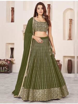 Olive Green Georgette Lehenga Choli with Zari And Sequins small FABLE20420