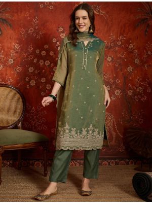 Olive Green Silk Blend Embroidered Ready To Wear Salwar Kameez FABSL22607