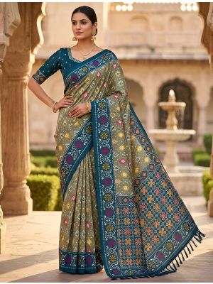Olive Green Traditional Art Silk Patola Style Saree