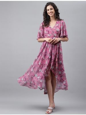 onion pink georgette printed trendy frock fabku20875
