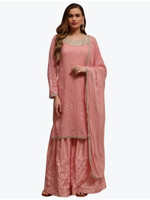 Onion Pink Premium Georgette Party Wear Designer Palazzo Suit small FABSL20840