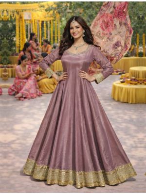 Onion Pink Viscose Jacquard Free Size Ready To Wear Anarkali Suit small FABSL22369