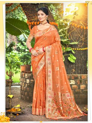 Orange Assam Silk Meenakari Saree