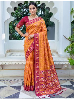 Orange Banarasi Art Silk Saree With Brocade-Style Weaving