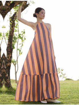 orange cambric cotton trendy sleeveless gown  fabgo20434