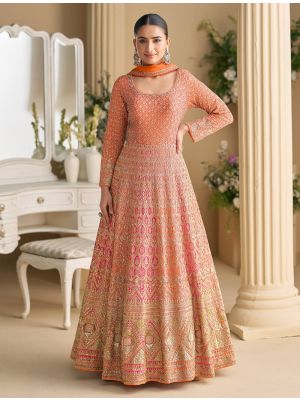 Orange Georgette Premium Ready To Wear Anarkali Suit small FABSL22457