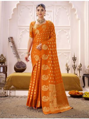 Orange Roop Silk Saree With Woven Zari Work