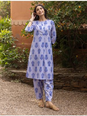 pastel blue cotton ethnic co ord set fabku21205