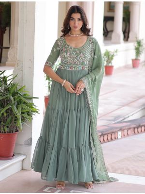 Green Faux Georgette Indian New Arrival Dresses for Women @ Fabanza.co.uk
