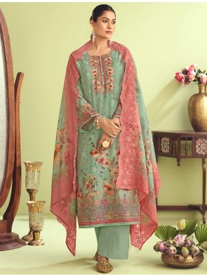 Pastel Green Muslin Embroidered Ready To Wear Salwar Kameez FABSL22243