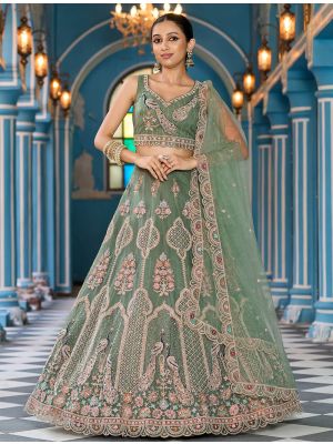 Pastel Green Net Embroidered Lehenga Choli FABLE20533