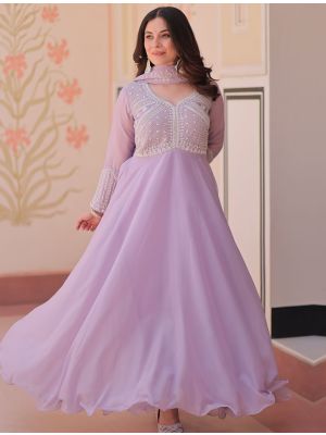 pastel lavender star georgette anarkali gown with dupatta fabgo20447