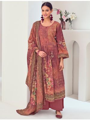 Pastel Maroon Muslin Embroidered Ready To Wear Salwar Kameez FABSL22247