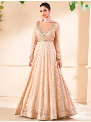 Pastel Peach Georgette Semi Stitched Designer Anarkali Suit FABSL21841