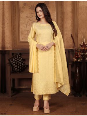 Pastel Yellow Chanderi Cotton Readymade Salwar Kameez FABSL21968