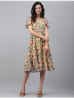 pastel yellow georgette printed trendy frock fabku20873
