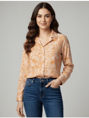 peach and orange crepe cutaway collar shirt fabku21282