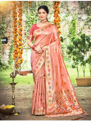 Peach Assam Silk Meenakari Saree