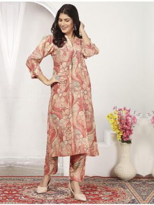 peach chanderi ethnic co ord set fabku21077
