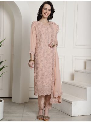 Peach Georgette Salwar Kameez With Resham Thread Work small FABSL21638