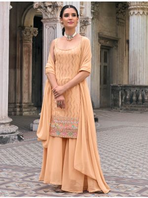 Peach Georgette Sequined Readymade Sharara Suit FABSL21850