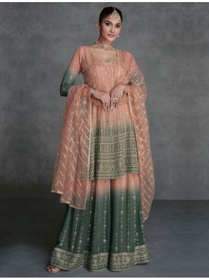 Peach Georgette Stitched Palazzo Suit In 42 Size FABSL21863