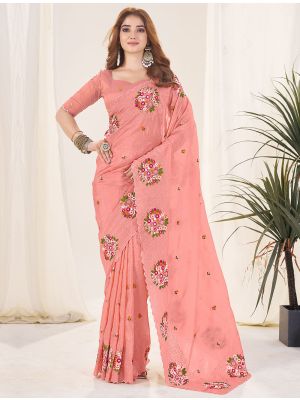 Peach Gold Crush Embroidered Saree