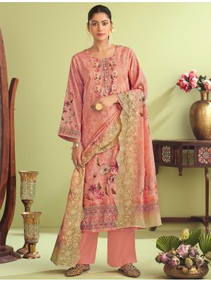 Peach Muslin Embroidered Ready To Wear Salwar Kameez FABSL22238