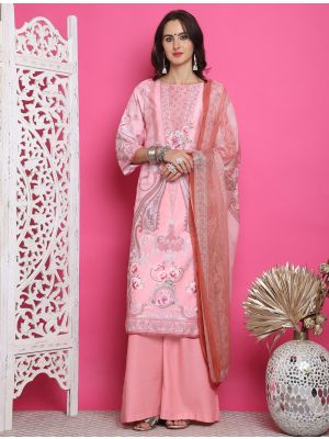 Peach Satin Salwar Kameez With Traditional Digital small FABSL21905