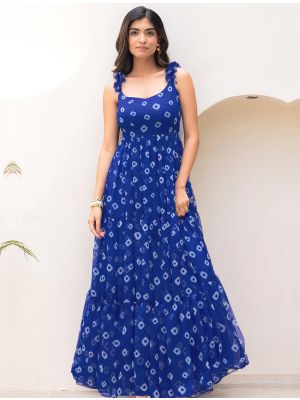 persian blue georgette digital printed flared gown   fabgo20383