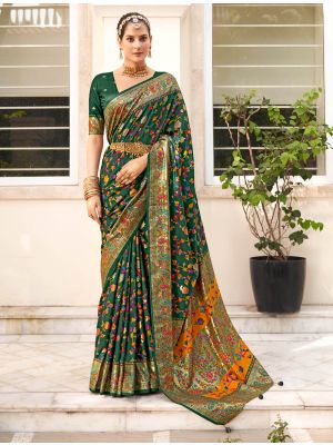 Pine Green Velvet Tussar Silk Ethnic Saree