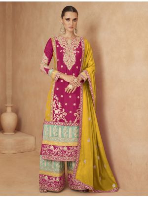 Pink Chinon Semi Stitched Palazzo Suit small FABSL21920