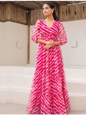 pink georgette digital printed flared gown   fabgo20379