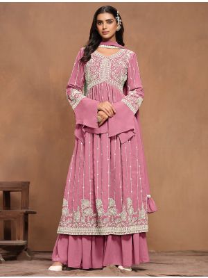 Pink Georgette Semi Stitched Palazzo Suit small FABSL21925