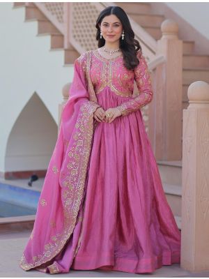 pink gold crush embroidered gown with dupatta fabgo20384