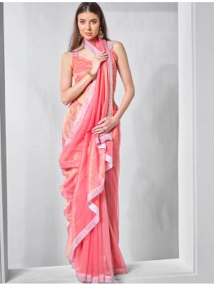 Pink Gold Tissue Net Fancy Party Wear Saree FABSA22505