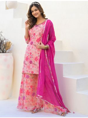 Pink Imported Georgette Ready To Wear Palazzo Suit swatch FABSL22182