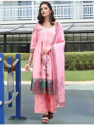 Pink Linen Elegant Ready To Wear Salwar Kameez FABSL22313