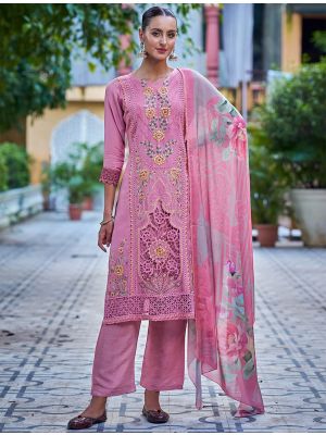 Pink Muslin Salwar Kameez With Resham Embroidery And Cut Work small FABSL22017