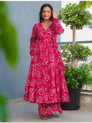 pink rayon digital printed kurta pant set fabku21157