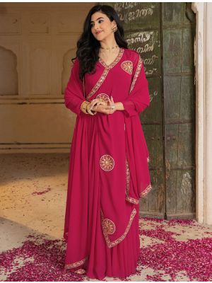 pinkish red georgette contemporary gown with dupatta fabgo20422