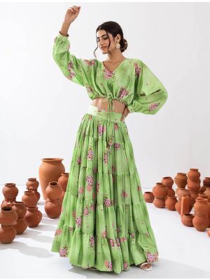 pista green airtex chinon stylish crop top with maxi skirt fabku21029