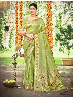 Pista Green Assam Silk Meenakari Saree