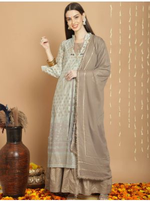 Pista Green Chanderi Silk Semi Stitched Salwar Suit small FABSL21736