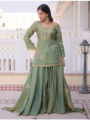 Pista Green Fendi Crush Embroidered Ready To Wear Palazzo Suit FABSL22381
