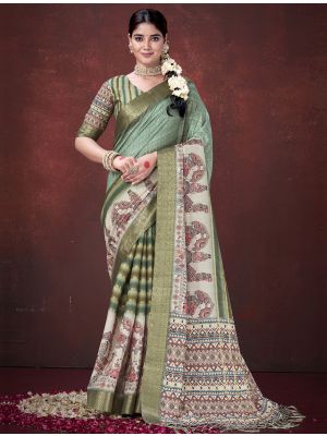 Pista Green Habotai Silk Traditional Pattern Saree